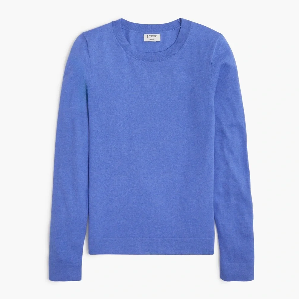 EUC JCrew Teddie Purple Blue Cotton Pullover Sweater Sz Large - Small hole